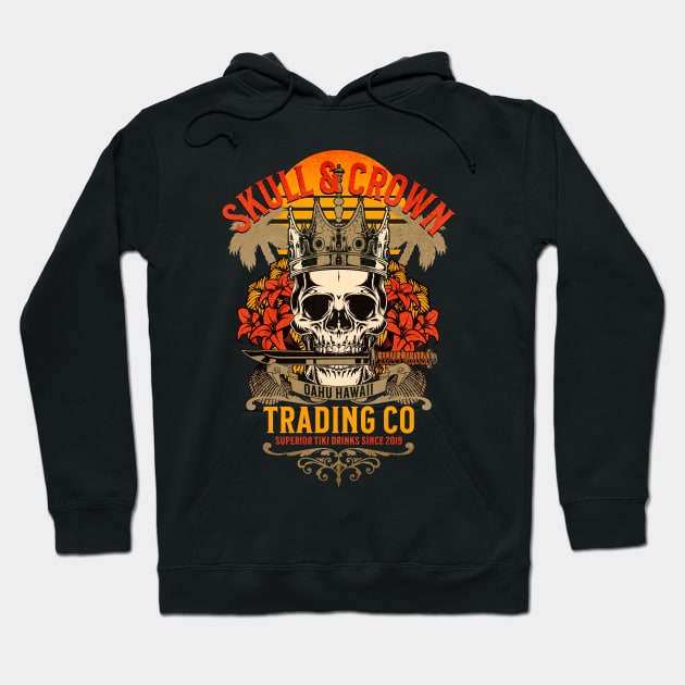 Skull & Crown Trading Co Oahu Hawaii Bar Lounge Tiki Drinks Hawaiian Collection Hoodie by Joaddo